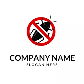 病虫害防治 Logo Big Cockroach and Forbid Sign logo design