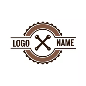 Iron Logo Big Gear and Crossed Spanner logo design
