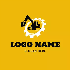 Mechanic Logo Big Gear and Excavator Outline logo design