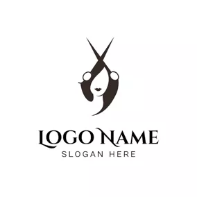 Fashion Brand Logo Big Scissor and Black Hair logo design