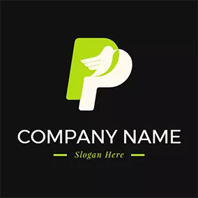Green Logo Bird and Simple Letter P P logo design