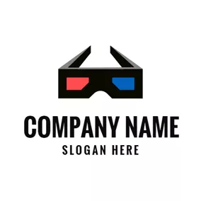 劇院 Logo Black 3D Glasses and Movie logo design