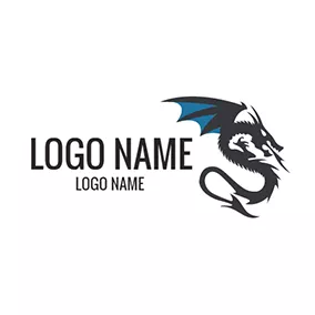 跆拳道 Logo Black and Blue Dragon logo design