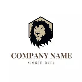 動物園ロゴ Black and Khaki Lion Face logo design