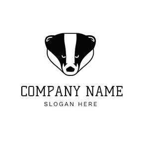 顔ロゴ Black and White Badger Face logo design
