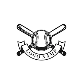 野球のロゴ Black and White Baseball Bat logo design