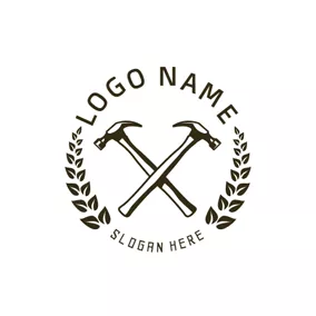 ツールロゴ Black and White Branch and Hammer logo design