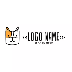 動物のロゴ Black and White Cartoon Dog logo design