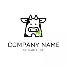 草地 Black and White Cow Head logo design