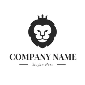 Logo Du Lion Black and White Crowned Lion Head logo design