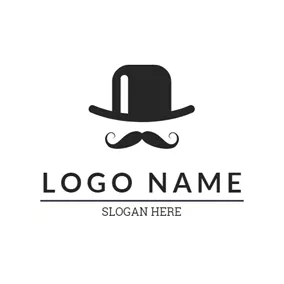 Beard Logo Black and White Hat and Mustache logo design