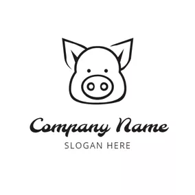 ブタ　ロゴ Black and White Pig Head logo design