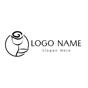 Loop Logo Black and White Script Circle and Rose logo design