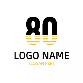 数字0 Logo Black and Yellow 80th Anniversary logo design