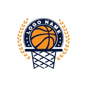 バスケットのロゴ Black Backboard and Yellow Basketball logo design
