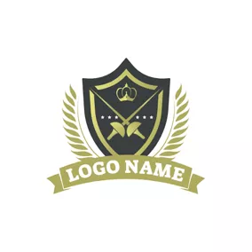 家紋　ロゴ Black Badge and Cross Sword logo design