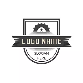 機械工程logo Black Badge and Gear Icon logo design