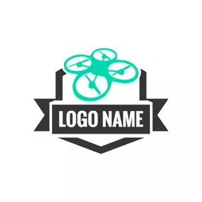 无人机 Logo Black Badge and Green Drone logo design