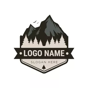 Tree Logo Black Badge and Mountain Icon logo design
