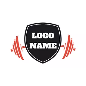 举重 Logo Black Badge and Red Weightlifting logo design