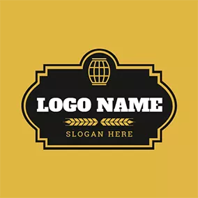啤酒厂 Logo Black Badge and Yellow Barrel logo design
