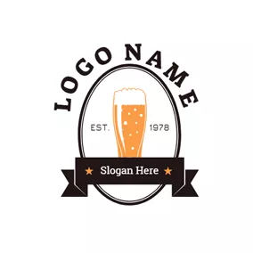 Rectangle Logo Black Badge and Yellow Beer logo design