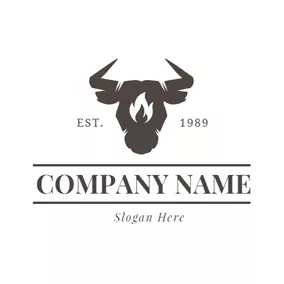 BBQ　ロゴ Black Banner and Cow Head logo design