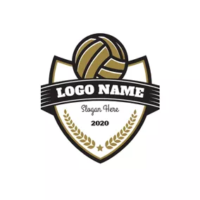 Retro Logo Black Banner and Yellow Volleyball logo design