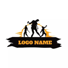 幽靈 Logo Black Banner and Zombie logo design
