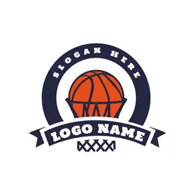 Emblem Logo Black Basket and Red Basketball logo design