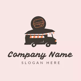 Food Truck Logo Black Car and Orange Burger logo design