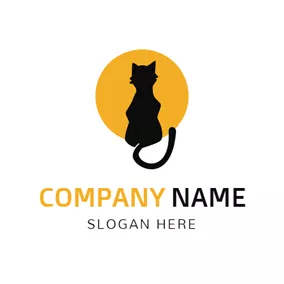 猫のロゴ Black Cat and Yellow Moon logo design