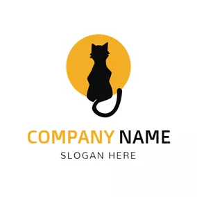 Animal Logo Black Cat and Yellow Moon logo design