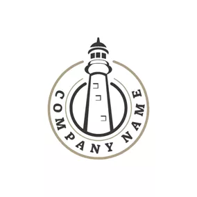 Building Logo Black Circle and Lighthouse logo design