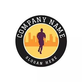 Man Logo Black Circle and Marathon Runner logo design