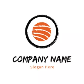 餐廳Logo Black Circle and Orange Salmon logo design