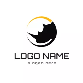 犀牛Logo Black Circle and Rhino Head logo design