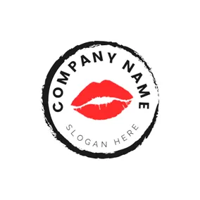 Makeup Logo Black Circle and Sexy Red Lip logo design