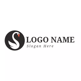 天鹅Logo Black Circle and White Swan logo design