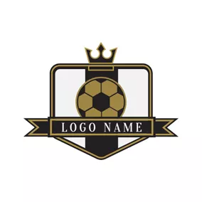 Polygon Logo Black Crown and Golden Soccer logo design