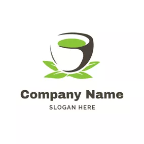 Herbal Logo Black Cup and Green Tea logo design