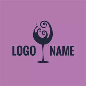 红酒Logo Black Curly Vine and Wine Cup logo design