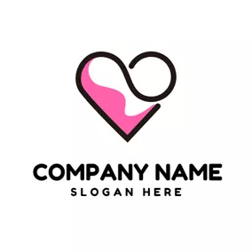心跳 Logo Black Curve and Pink Heart logo design