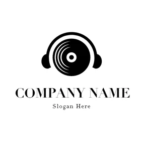 Podcast Logo Black Disc and Headphone logo design
