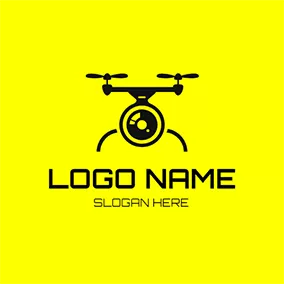 ドローン　ロゴ Black Drone and Camera Lens logo design