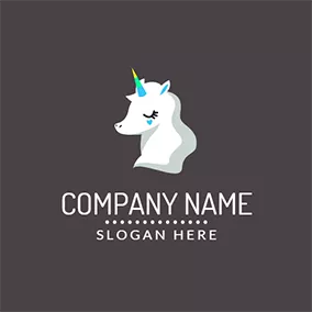 Logótipo De Personagem Black Eye and White Cartoon Unicorn logo design