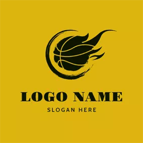 バスケットボールのロゴ Black Fire and Basketball logo design