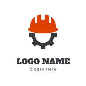 Engineer Logo Black Gear and Red Safety Helmet logo design