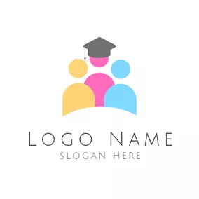 教师 Logo Black Hat and Colorful Pattern logo design