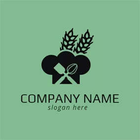 Logotipo De Cocinero Black Hat and Green Wheat logo design